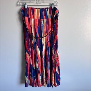 Multiples Abstract A-Line Skirt with wooded beaded belt size XLP